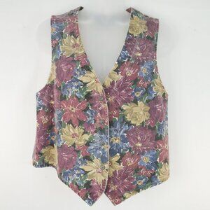 Floral Women's Vest - Burgundy, Blue, and Yellow